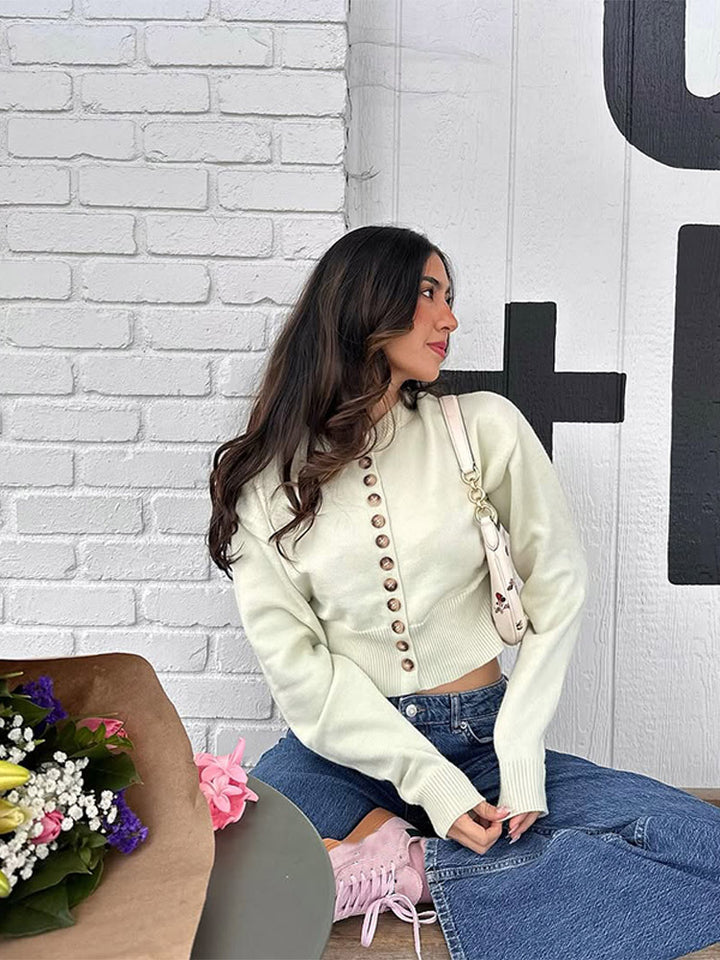 Damen modischer Strickpullover mit Knopf-Details Drune
