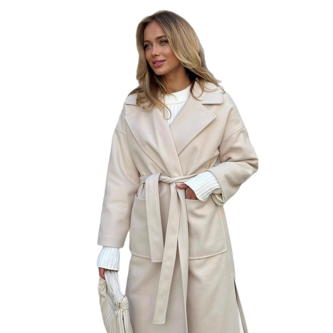 Damen Eleganter Übergangsmantel mit breitem Revers und Gürteldetail Drune