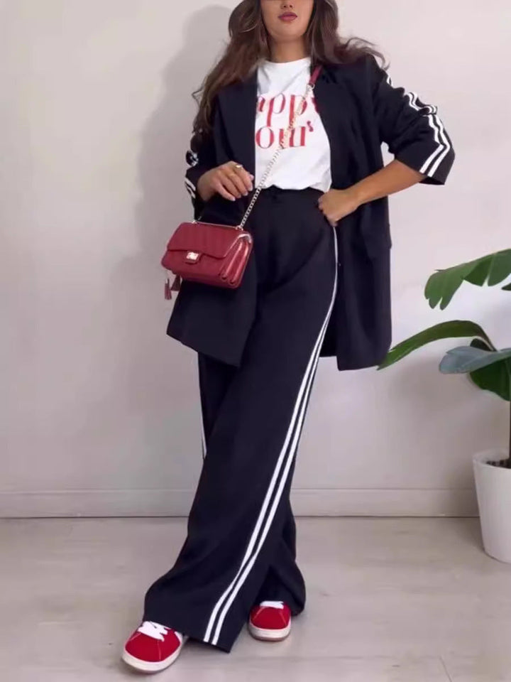 Damen elegantes Blazer-Set mit sportlichen Akzenten und weitem Schnitt Drune