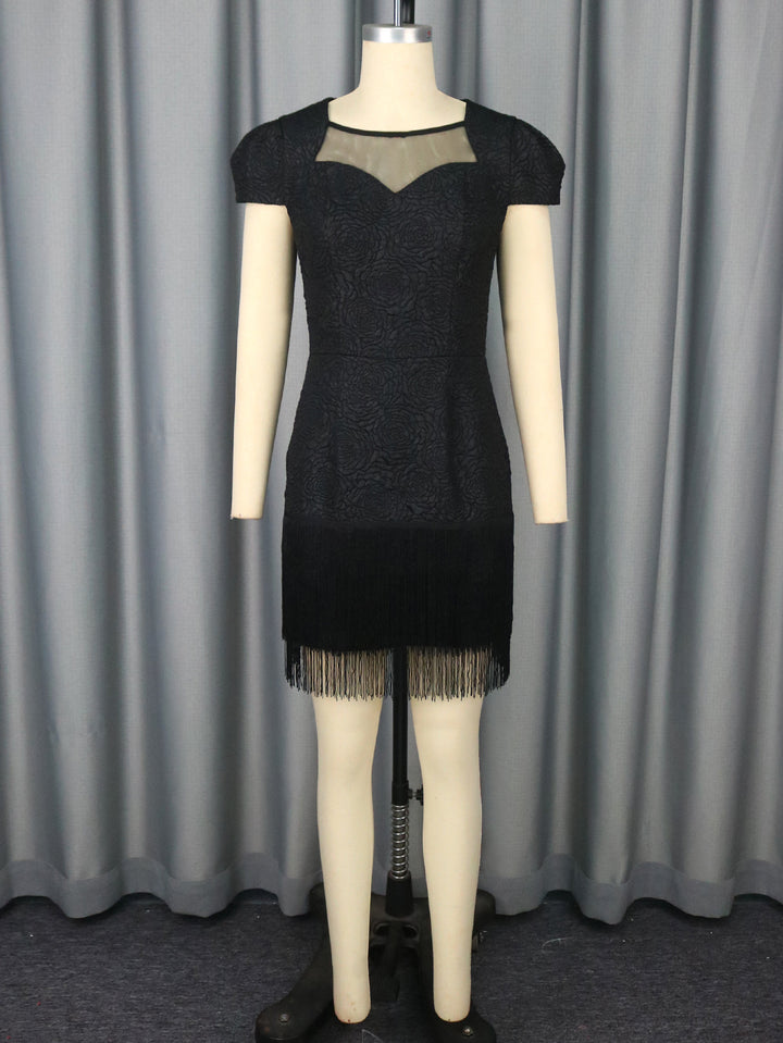 Damen Glamouröses Kleid mit Fransen und transparentem Detail Drune