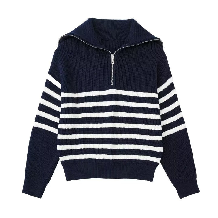 Damen Strickpullover mit hohem Kragen und Reißverschluss Drune