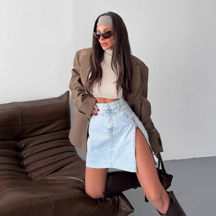 Damen Denimrock mit asymmetrischem Saum und seitlichem Reißverschluss Drune