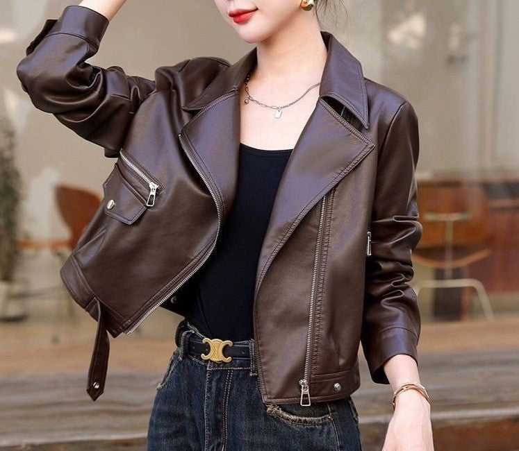 Damen modische Bikerjacke mit asymmetrischem Reißverschluss und praktischen Taschen Drune