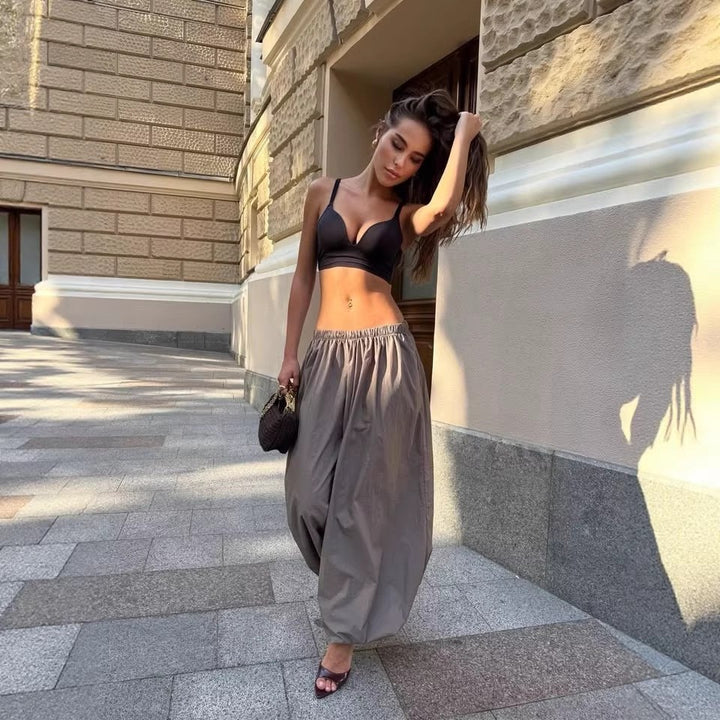 Damen weite Baumwollhose im lässigen Stil mit elastischem Bund Drune