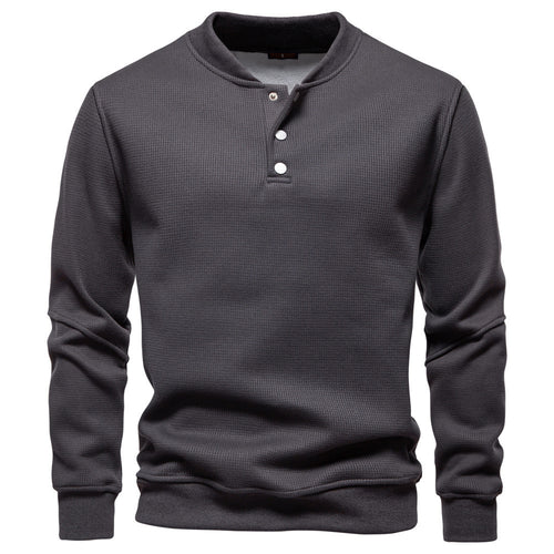 Herren nan Waffelstruktur-Henley-Pullover mit kurzem Druckknopfverschluss und Rippbündchen Drune