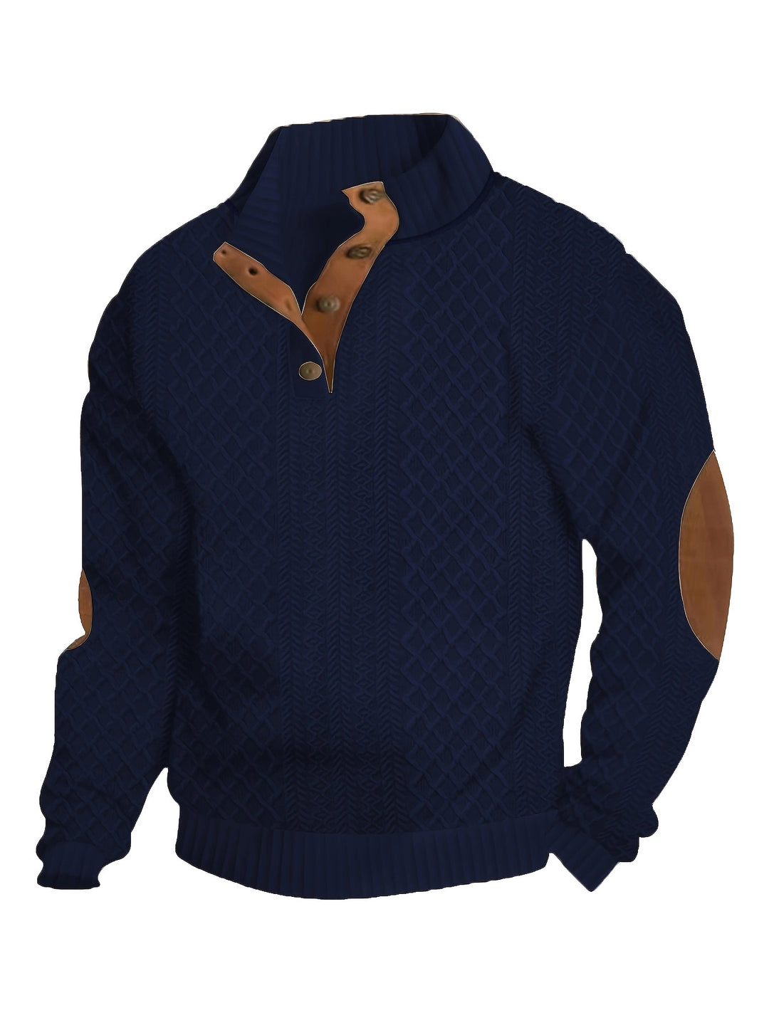 Herren nan Strickpullover mit Stehkragen und Lederbesatz Drune