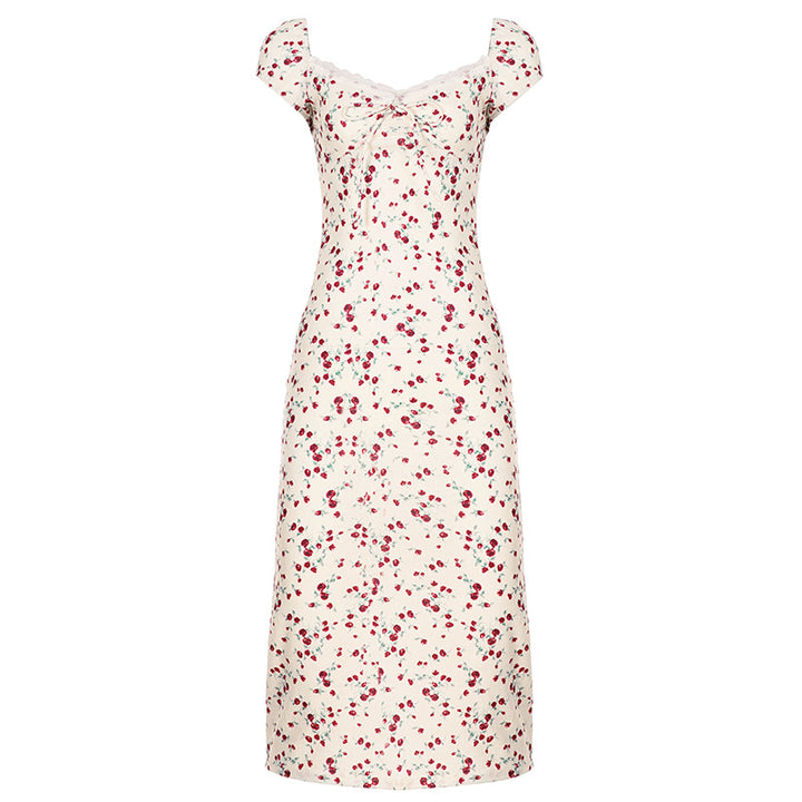 Damen romantisches Blumenkleid mit Raffungen und Spaghetti-Trägern Drune