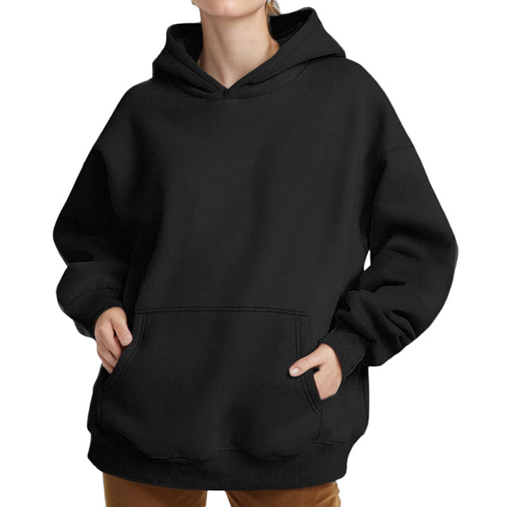 Damen nan oversized Kapuzenpullover mit Kängurutasche, French-Terry Innenfutter und überschnittener Schulter Drune