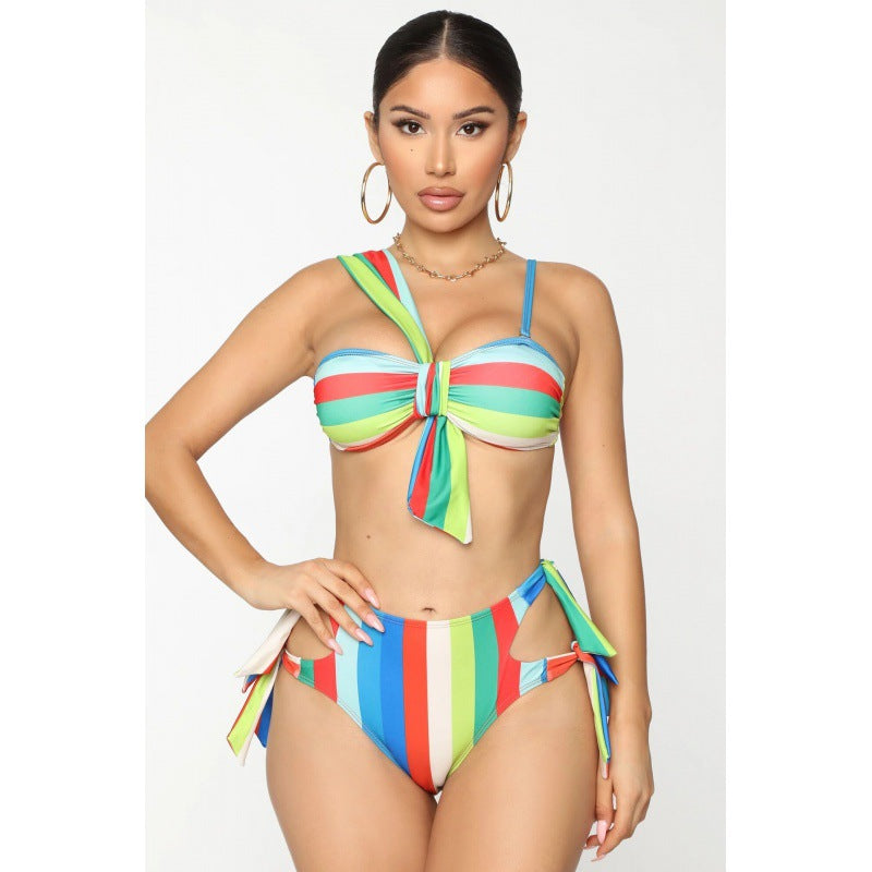 Damen Bikini-Set mit Hochgeschnittenem Design und Verspieltem Schleifenverschluss Drune