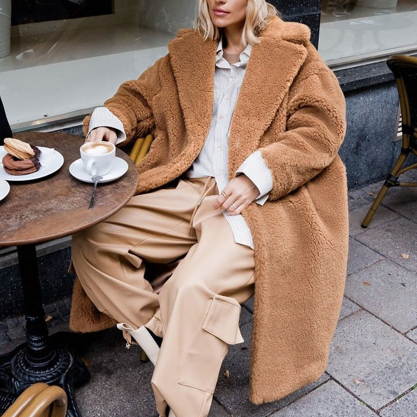 Damen Oversized Teddy-Mantel mit weitem Schnitt und großem Kragen Drune