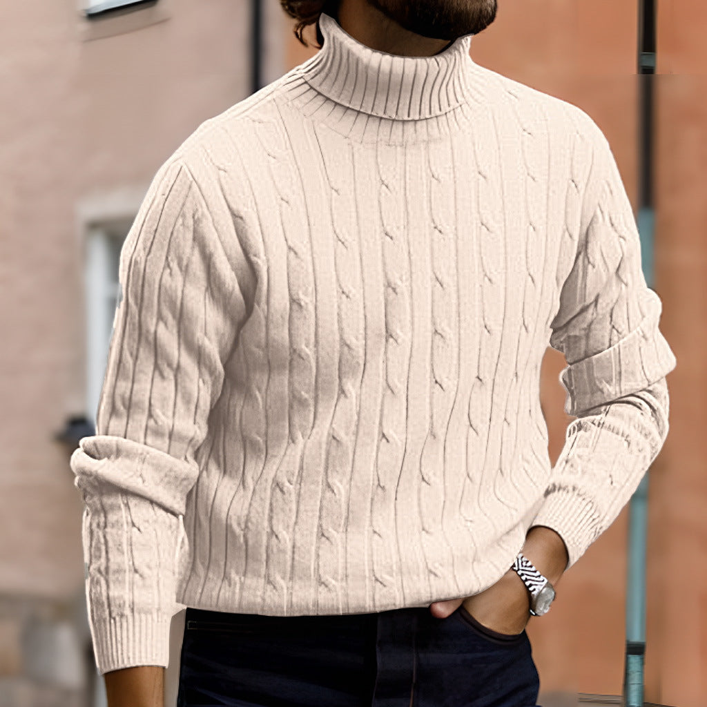 Herren nan gerippter Rollkragenpullover mit Zopfmuster und körpernaher Slim-Fit-Silhouette Drune