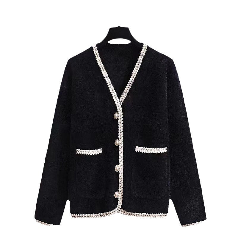 Damen Elegante Strickjacke mit dekorativen Perlenakzenten Drune