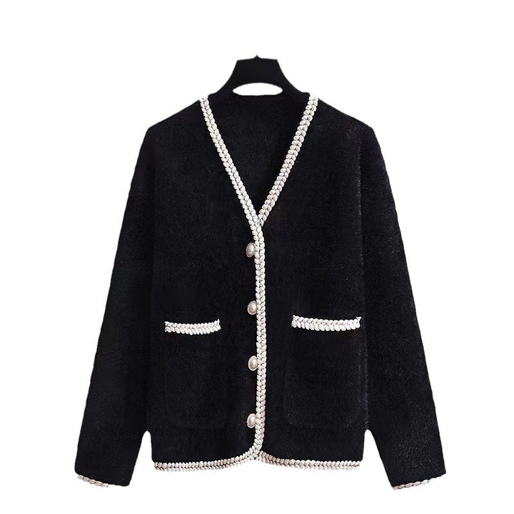 Damen Elegante Strickjacke mit dekorativen Perlenakzenten Drune