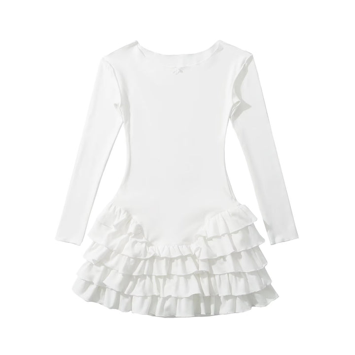 Damen Rüschens Mini-Kleid mit langen Ärmeln und ausgestelltem Saum Drune