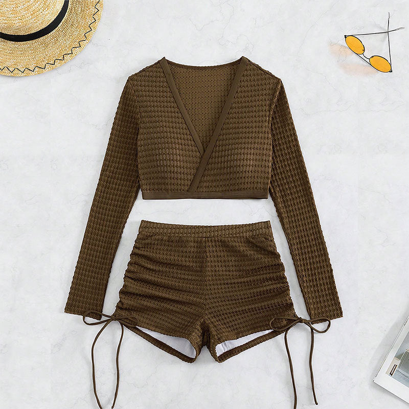 Damen Sportliches Bikini-Set mit langen Ärmeln Drune