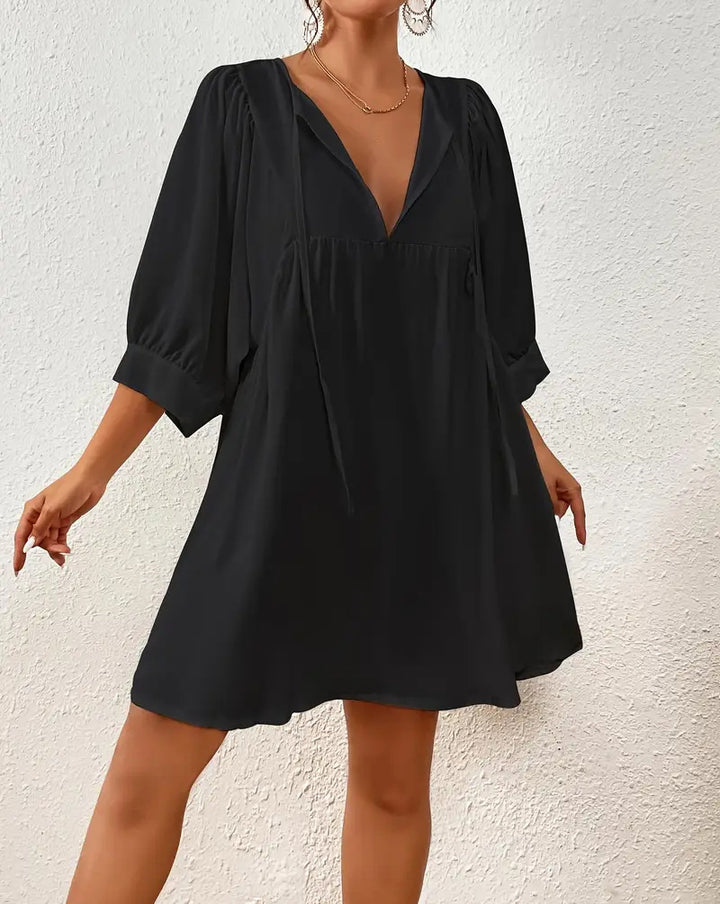 Damen lässiges Kleid mit modernen Puffärmeln Drune