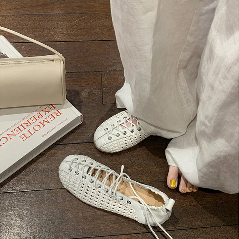 Damen Freizeit-Sneaker aus feinem Leder mit raffiniertem Geflecht Drune