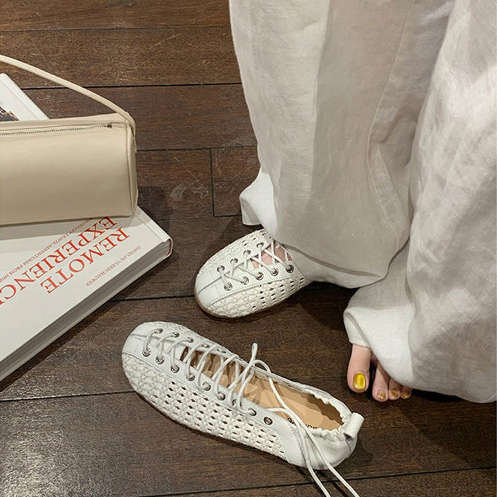 Damen Freizeit-Sneaker aus feinem Leder mit raffiniertem Geflecht Drune