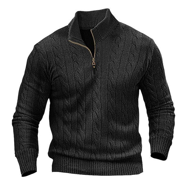 Herren Strickpullover mit hohem Kragen und strukturiertem Zopfdesign Drune