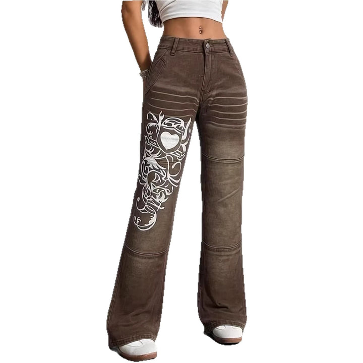 Damen weite Jeans mit kunstvollem Aufdruck Drune