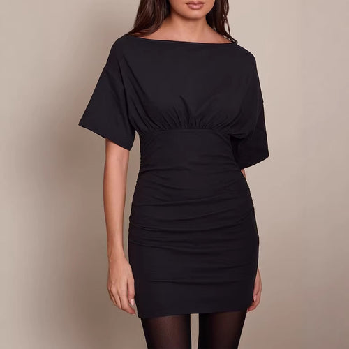 Damen figurbetontes Wickelkleid mit Raffungen und weiten Ärmeln Drune