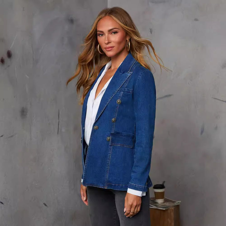 Damen Denim Blazer im eleganten Doppeltverschluss-Stil Drune