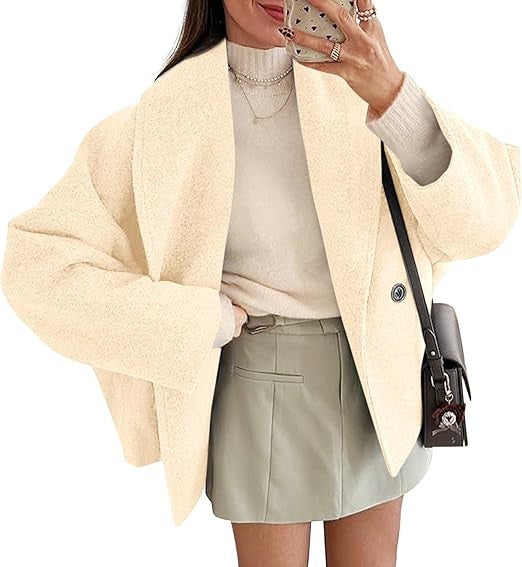 Damen nan oversized Teddyjacke mit großem Schalkragen und Ein-Knopf-Verschluss Drune