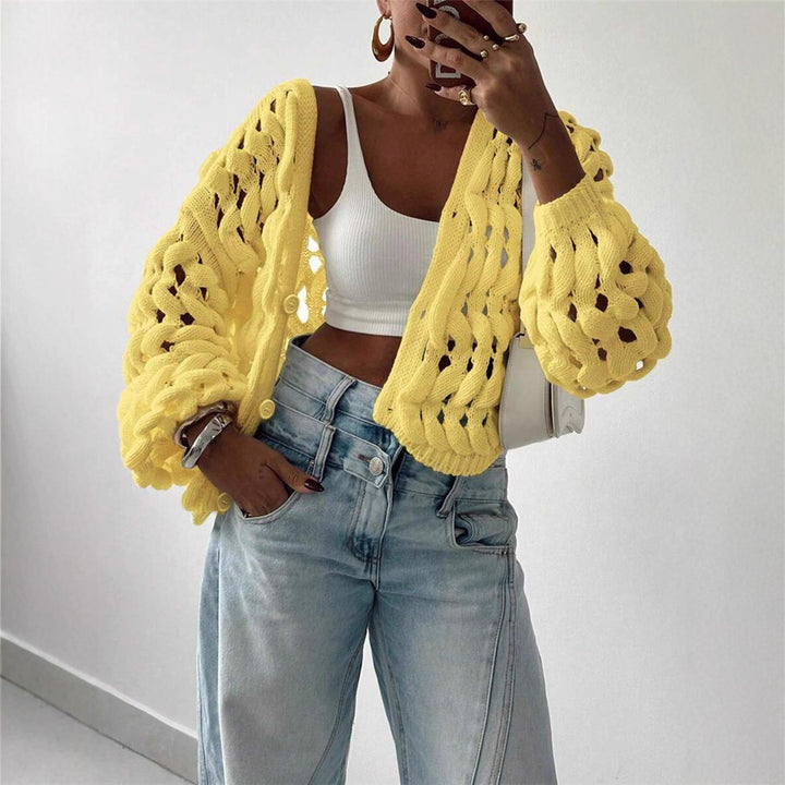 Damen Strickpullover mit einzigartigem Lochmuster und lässigem Schnitt Drune