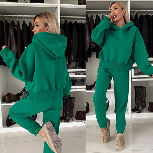 Damen Relaxed Fit Fleece-Loungewear-Set mit Kapuze und elastischem Bund Drune