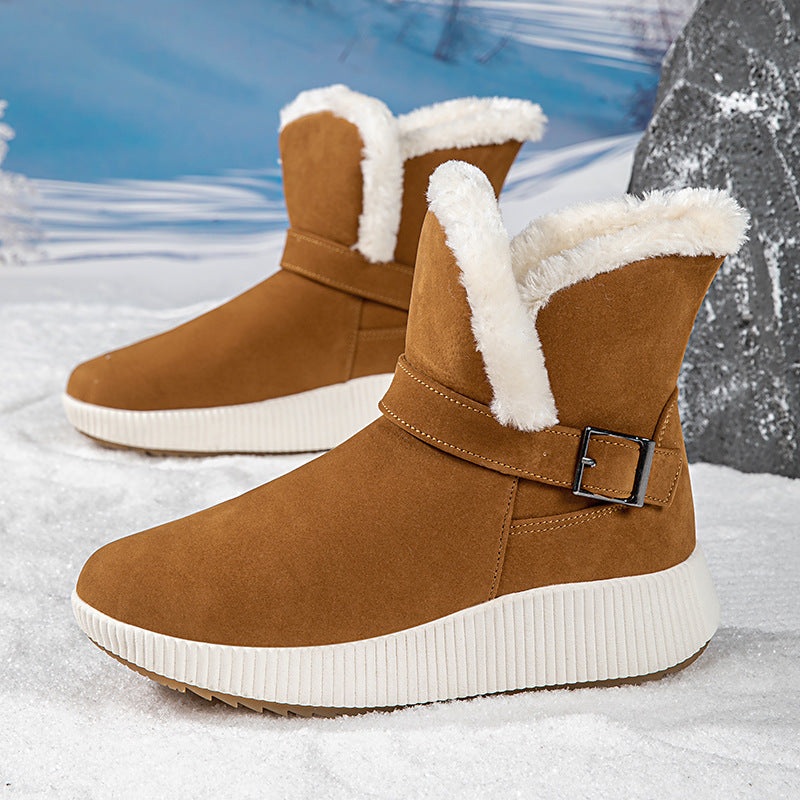 Damen gefütterte Winterstiefel mit modischer Schnallenapplikation und rutschfester Sohle Drune