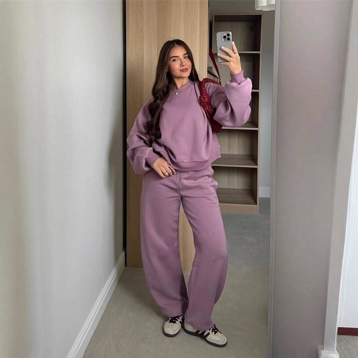 Damen lässiger Fleece-Sweat-Anzug mit elastischem Bund Drune