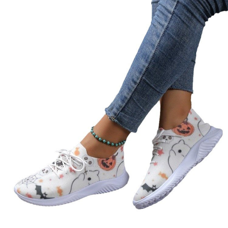 Damen Sportliche Sneakers mit Halloween-Motiv und elastischem Obermaterial Drune