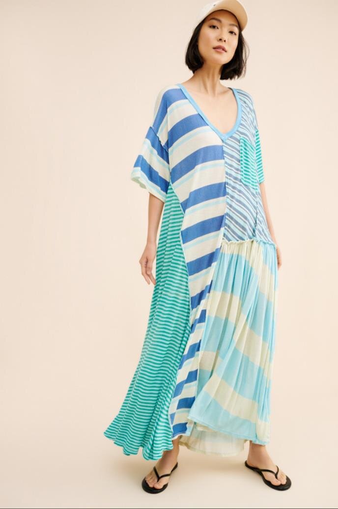 Damen Maxikleid mit modischem Streifenmix und lässigem Schnitt Drune