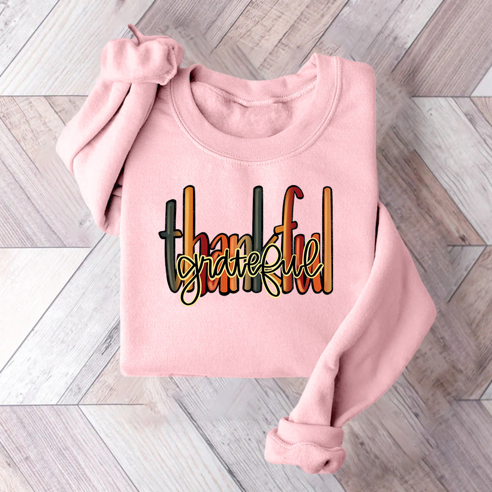 Damen Sweatshirt mit kreativem "thankful" Schriftzug und bequemer Passform Drune