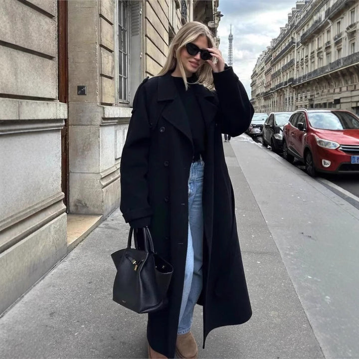 Damen eleganter und stylischer Trenchcoat mit taillierbarem Gürtel Drune