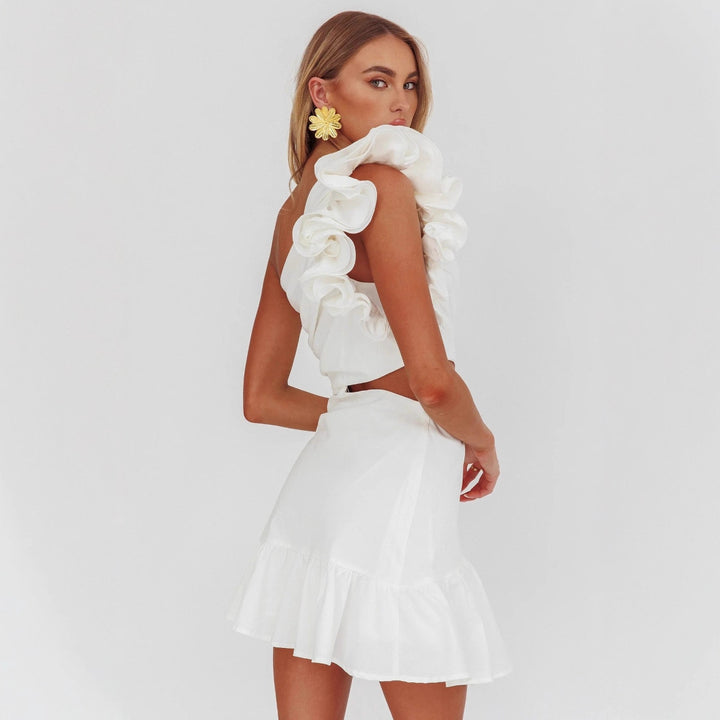 Damen Elegantes Cut-Out Kleid mit Rüschendetails Drune