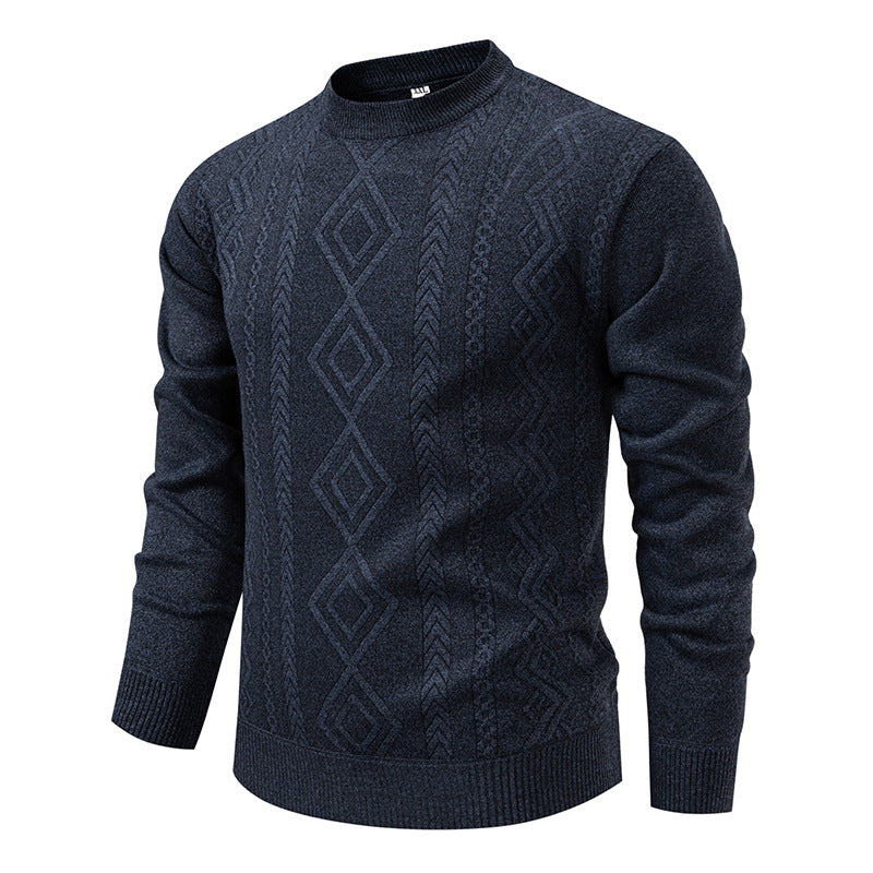 Herren nan gestrickter Rundhalspullover mit Rautenmuster und feinem Strukturstrick Drune