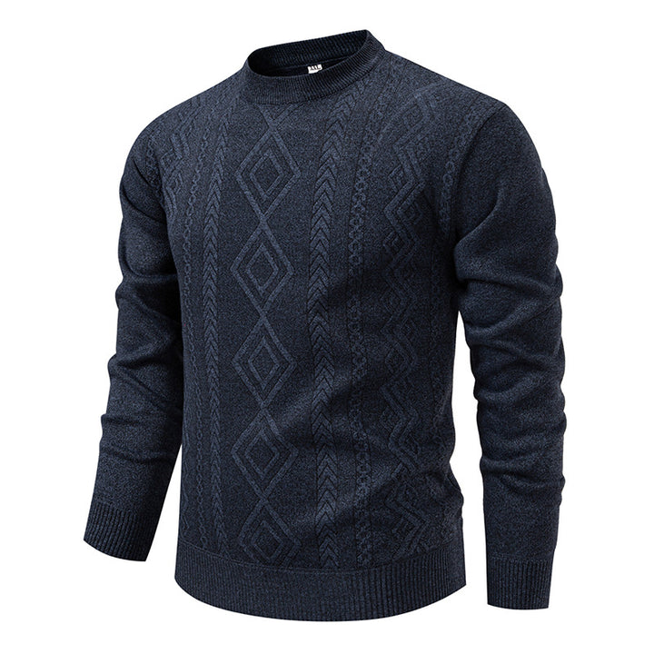 Herren nan gestrickter Rundhalspullover mit Rautenmuster und feinem Strukturstrick Drune