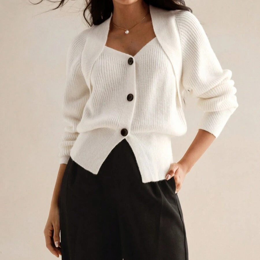 Damen Knöpfbare Strickjacke mit asymmetrischem Schnitt und weiten Ärmeln Drune
