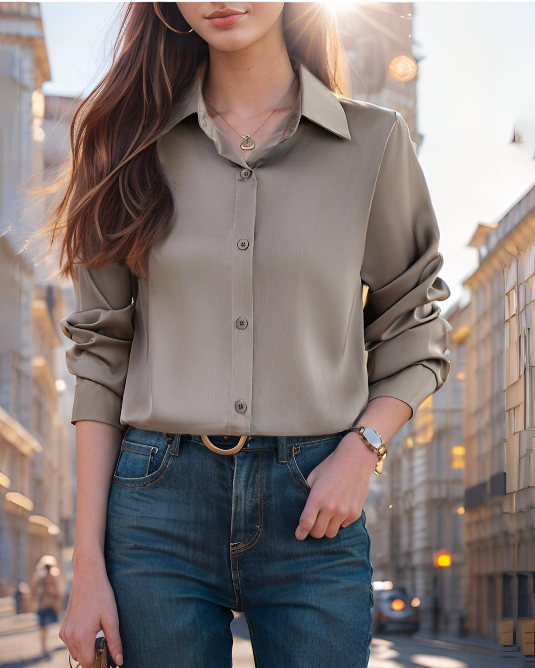 Damen Elegante und leichte Bluse mit komfortablem Schnitt und feinem Glanz Drune