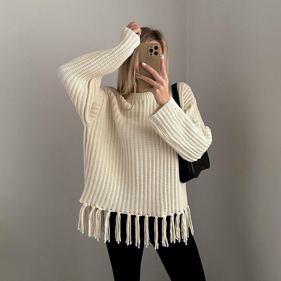 Damen Strickpulli mit Fransen Drune