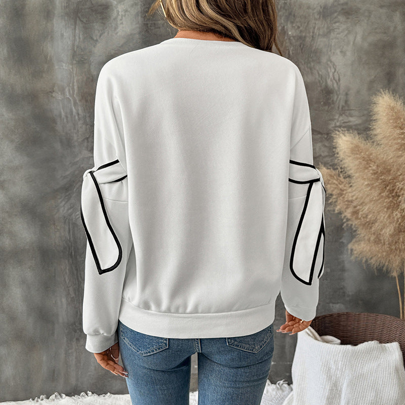 Damen Sweatshirt mit modischem Schleifendesign und Streifen Drune