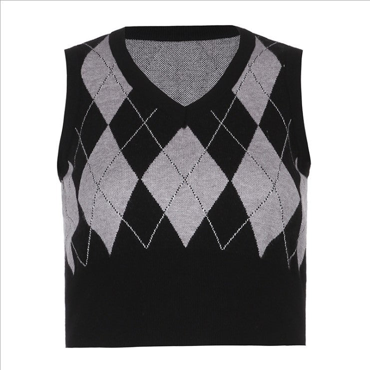 Damen cropped Stricktop mit modernem Rautenmuster Drune