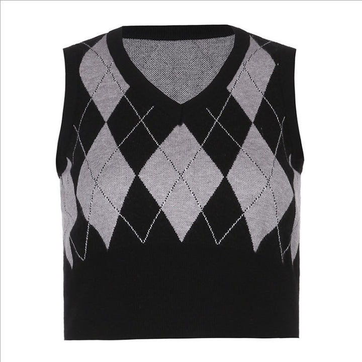 Damen cropped Stricktop mit modernem Rautenmuster Drune
