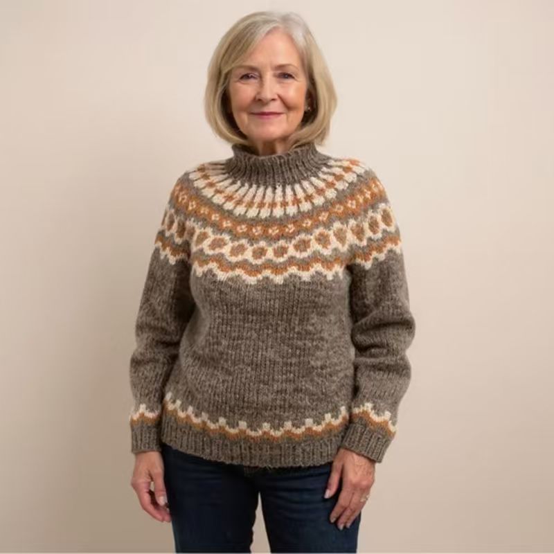 Damen nan kuscheliger Norweger-Strickpullover mit Stehkragen und Oversize-Passform Drune