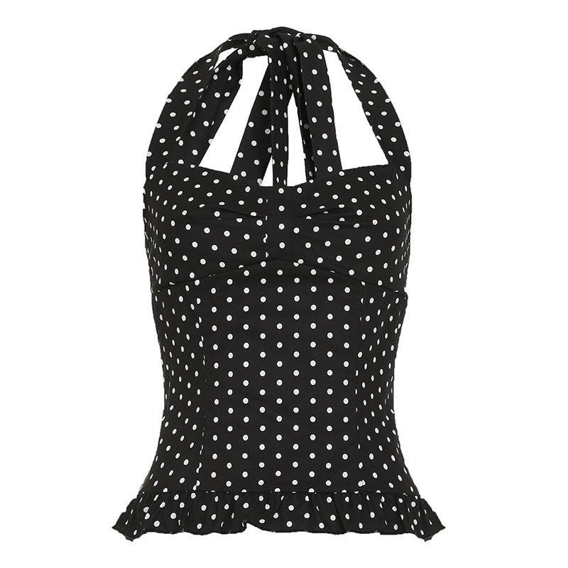 Damen Verspieltes Polka-Dots Oberteil mit schickem Rüschenabschluss Drune