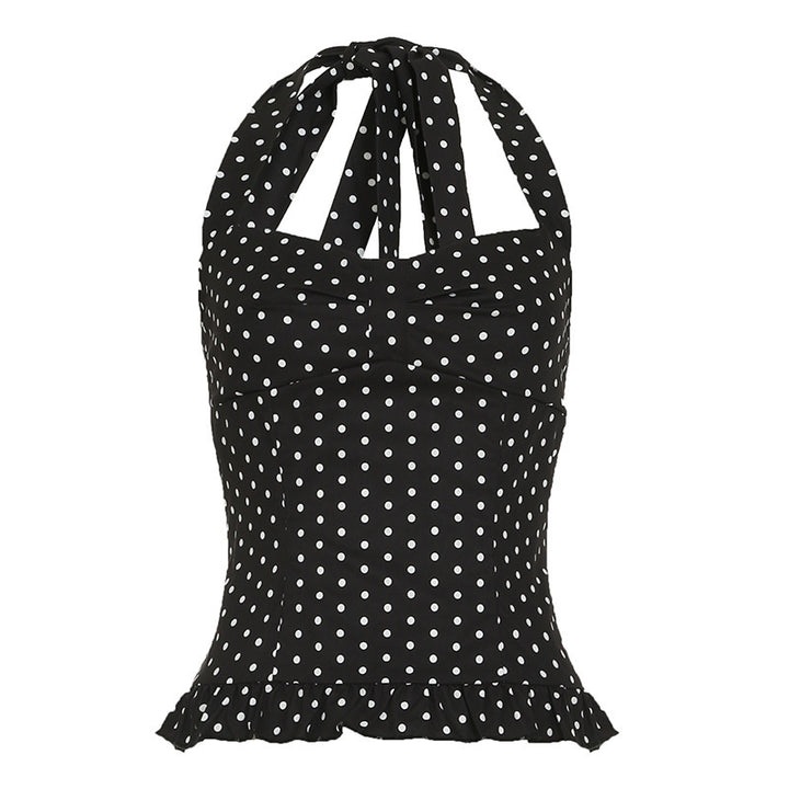 Damen Verspieltes Polka-Dots Oberteil mit schickem Rüschenabschluss Drune