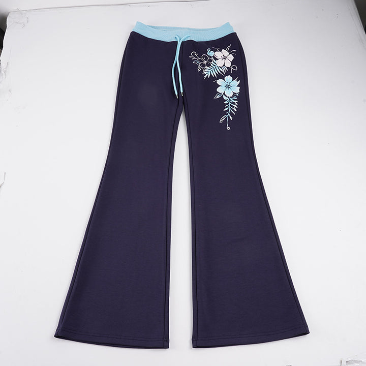 Damen nan ausgestellte Loungehose mit hohem Stretchbund, Kordelzug und floralem Druck Drune