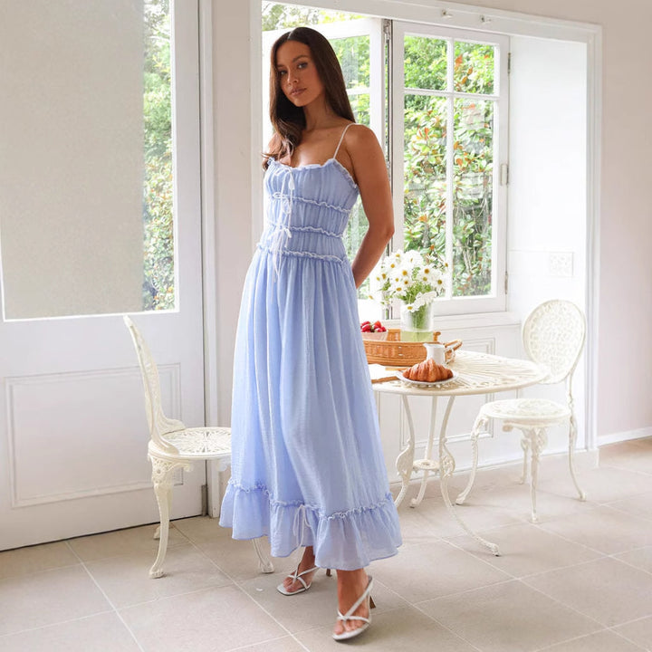 Damen Maxikleid mit Rüschendetails und verstellbaren Trägern Drune