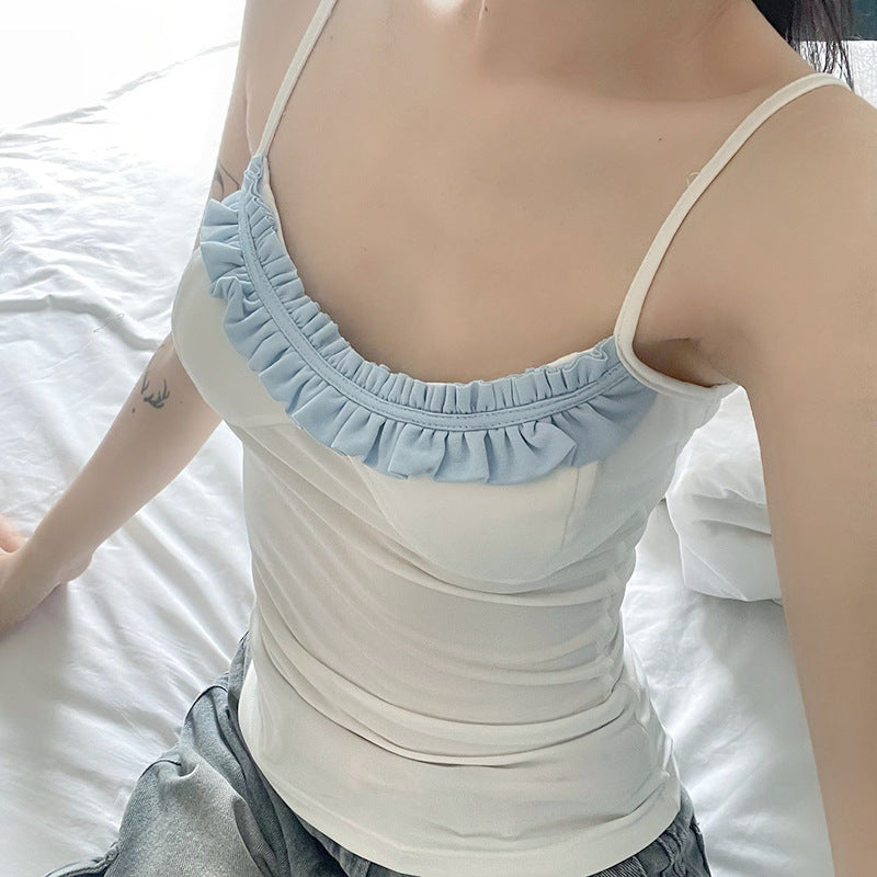 Damen Top mit raffiniertem Rüschensaum und verstellbaren Trägern Drune